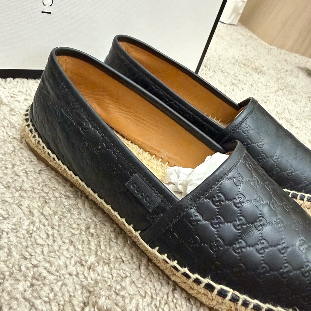 Gucci Black Embossed Leather Espadrilles - Picture 3 of 16